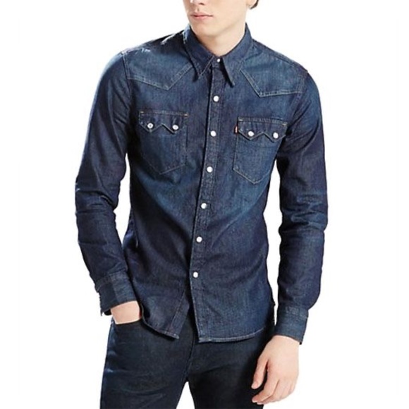 Levi's Classic Casual Snap Button Down Shirt - Marble Black - Picture 2 of 12